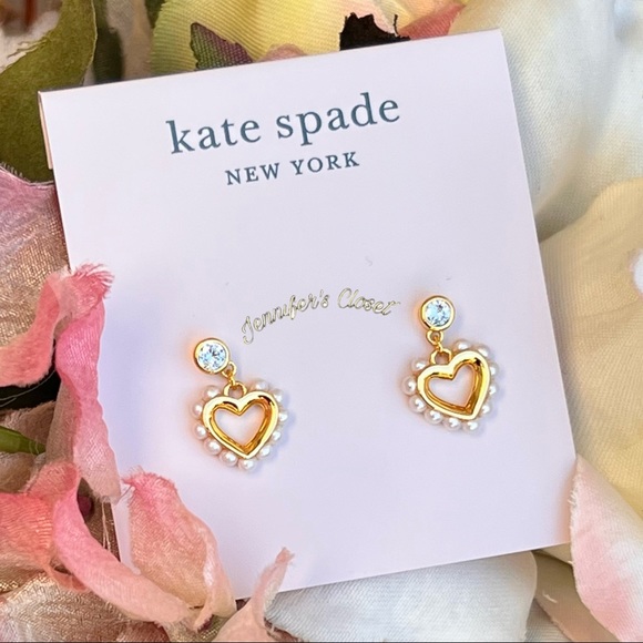 KATE SPADE ♠️ Pearl Heart Drop Earrings - Picture 6 of 10